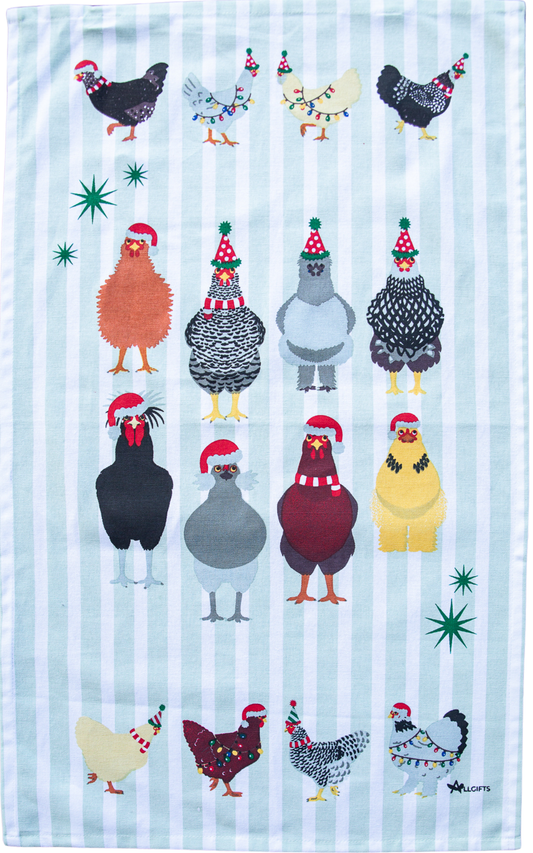 Xmas Chickens Tea Towel