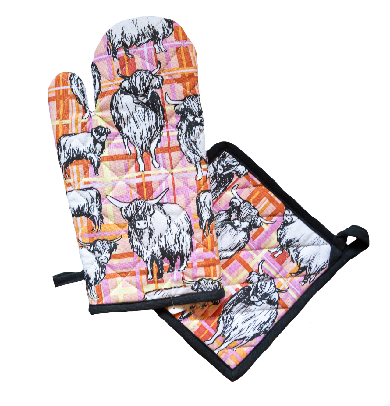 Highland Cow Oven Glove and Pot Holder Set