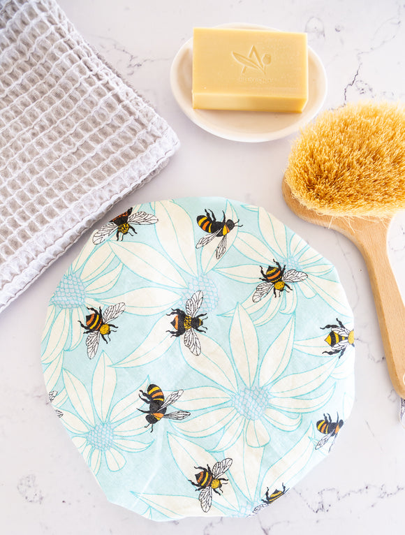 Linen Shower Cap - Flower Bee